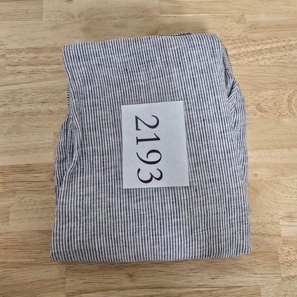 Athleta Linen Striped Wide Leg Pants Womens Size 14 Gray White Drawstring Casual - Picture 9 of 12